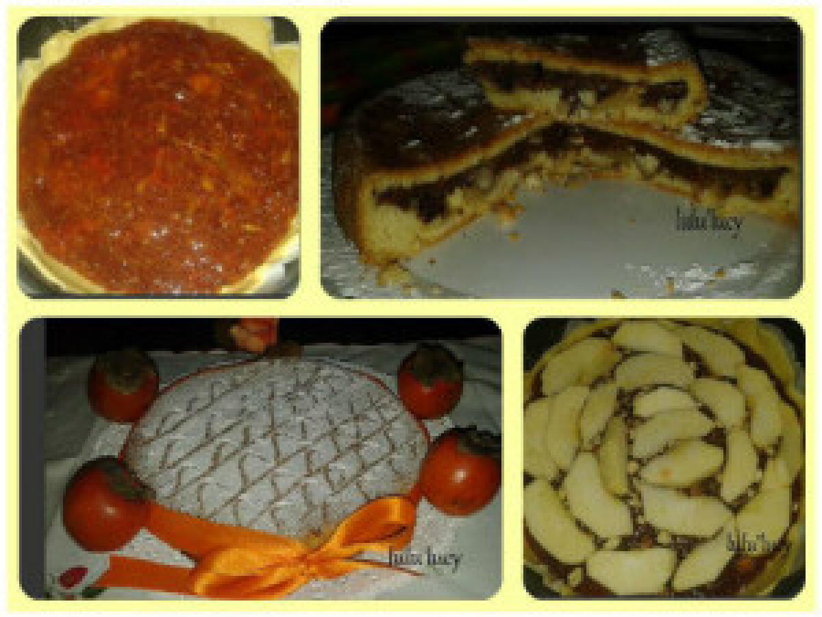 Crostata di cachi con ripieno di mele e nocciole - 