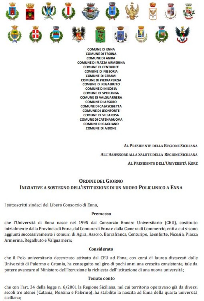 Sulle polemiche del Policlinico c’è chi dice no (parte quinta) - Dichiarazione Presidente Kore rende carta straccia documento Sindaci