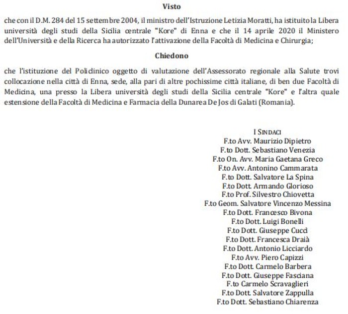 Sulle polemiche del Policlinico c’è chi dice no (parte quinta) - Dichiarazione Presidente Kore rende carta straccia documento Sindaci