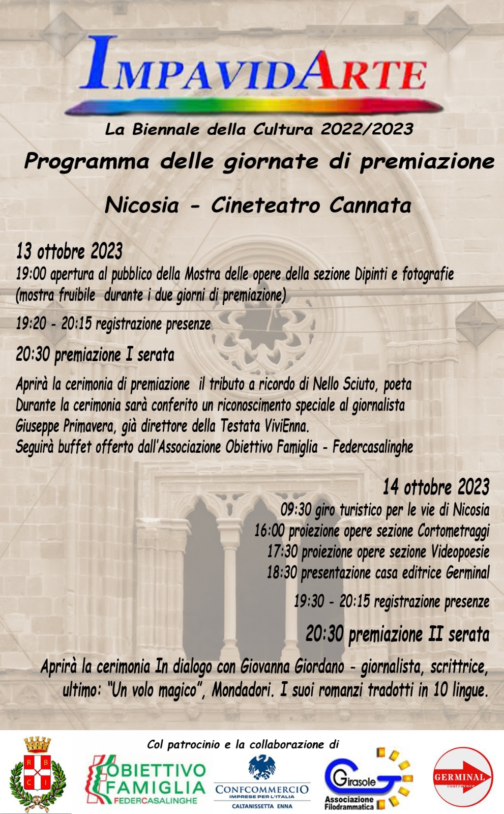 Nicosia: premio “Impavidarte” 2023, tra i premiati Giuseppe Primavera ex Direttore ViviEnna
