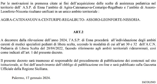Gazzetta Ufficiale Regione Sicilia – 26 gennaio 2024: Enna, Centuripe, Asp