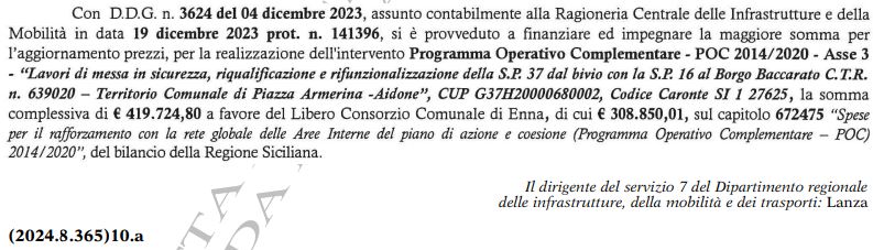 Gazzetta Ufficiale Regione Sicilia – 1 marzo 2024: Enna, Aidone