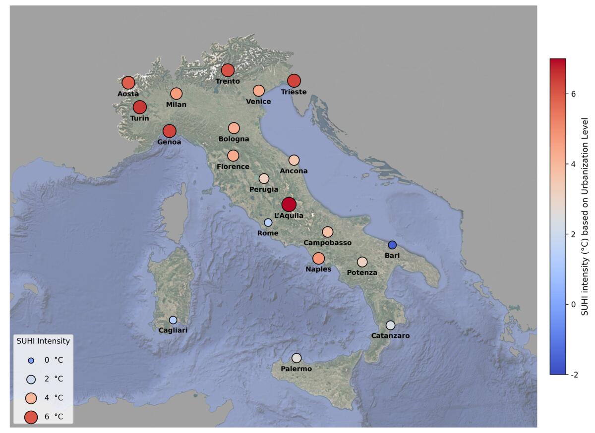 Isole di calore, uno studio ne rileva l’intensità in tutti i capoluoghi di regione italiani - 