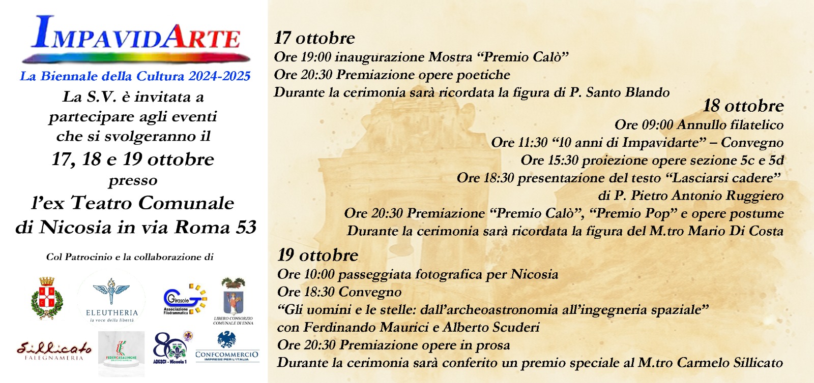 Nicosia. La Festa della Cultura: "Impavidarte" celebra i suoi 10 anni