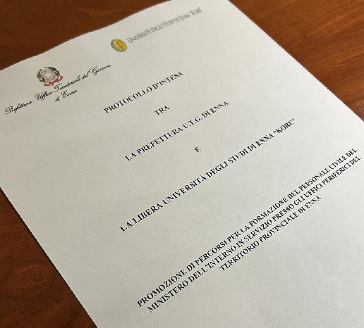 Formazione personale civile Ministero Interno: protocollo d’intesa tra Prefettura e Università Kore di Enna - 