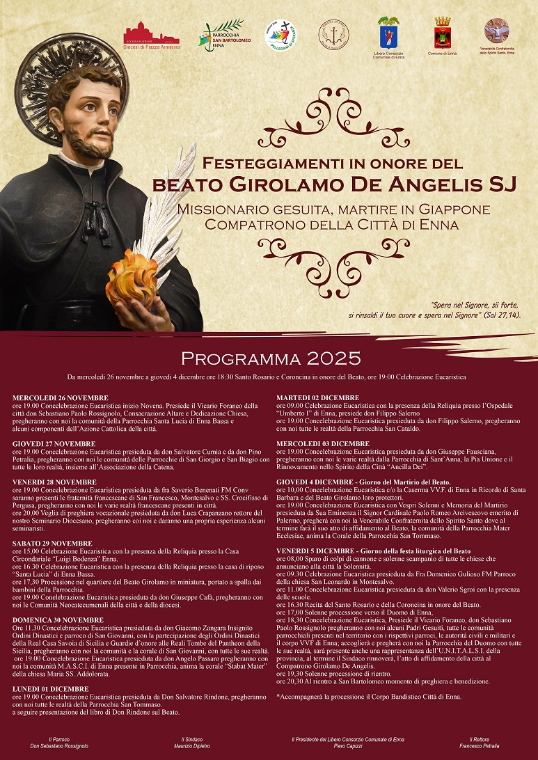 Enna. Festeggiamenti in onore del beato Girolamo De Angelis