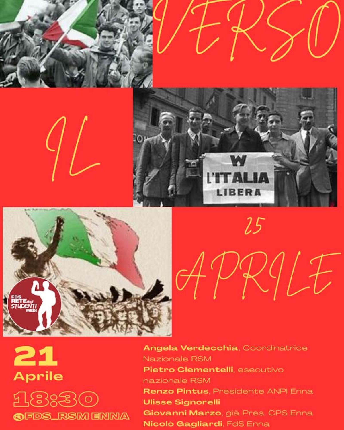 Enna: Federazione degli Studenti con l'ANPI e Ulisse Signorelli per il  25 Aprile - 